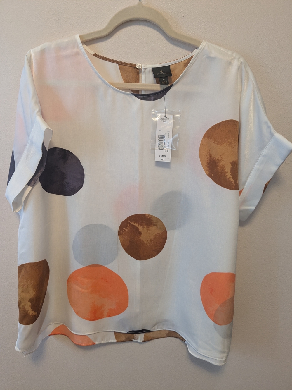 Women’s Short Sleeve Dot Print Blouse in White and Orange